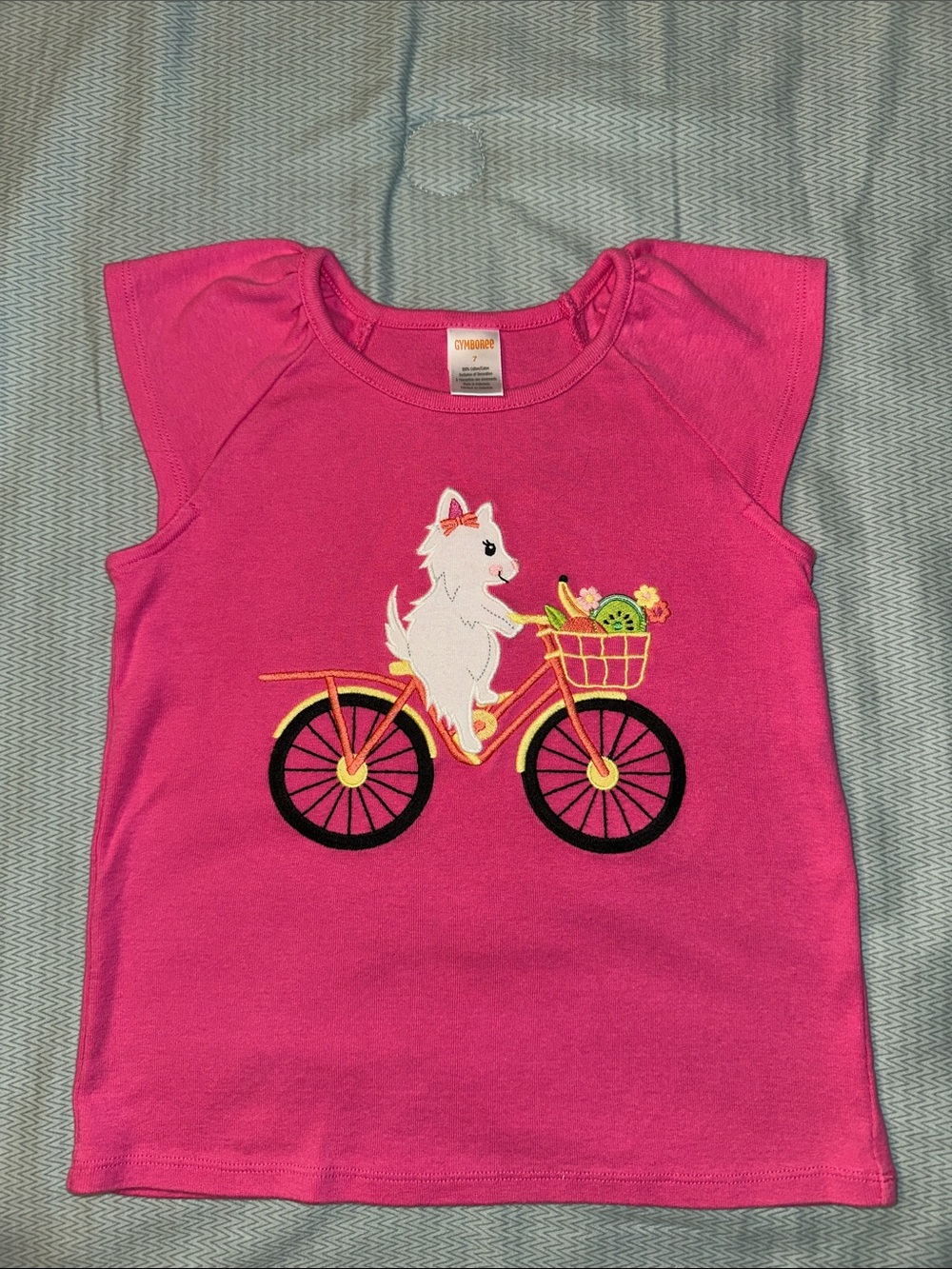 Gymboree Hot Pink Top with Dog on Bicycle Embroidery